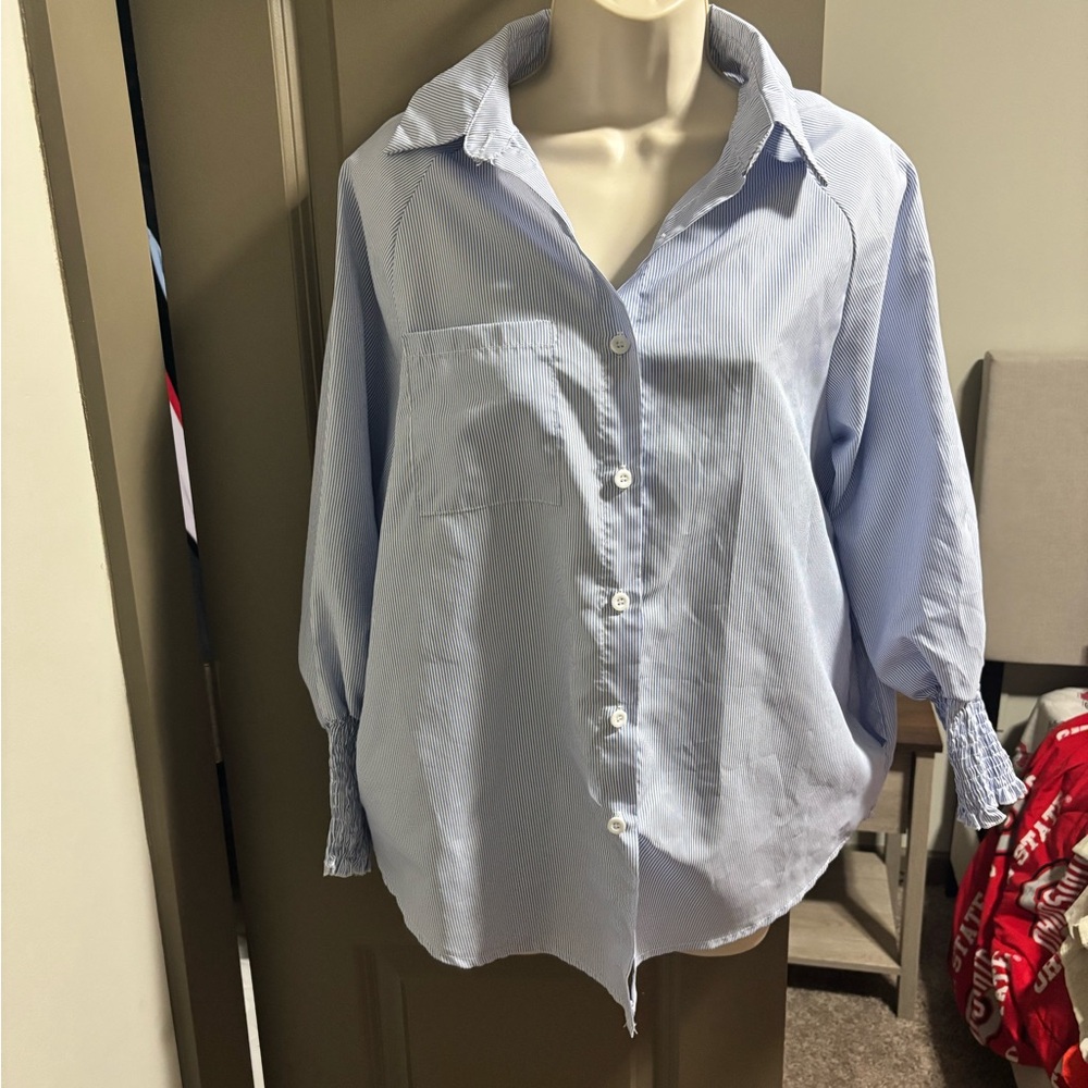 Women's Light Blue Button-Up Shirt
